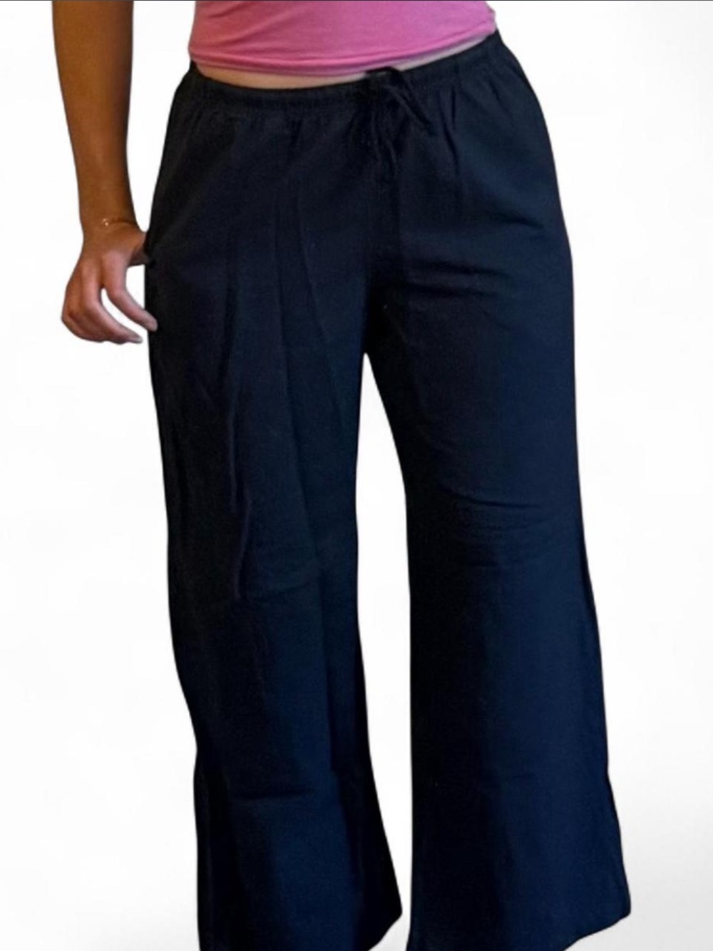Uniqlo navy linen blend wide leg lounge pants